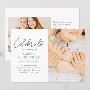 Celebrate Her Amazing Life Simple Modern Photo Invitation