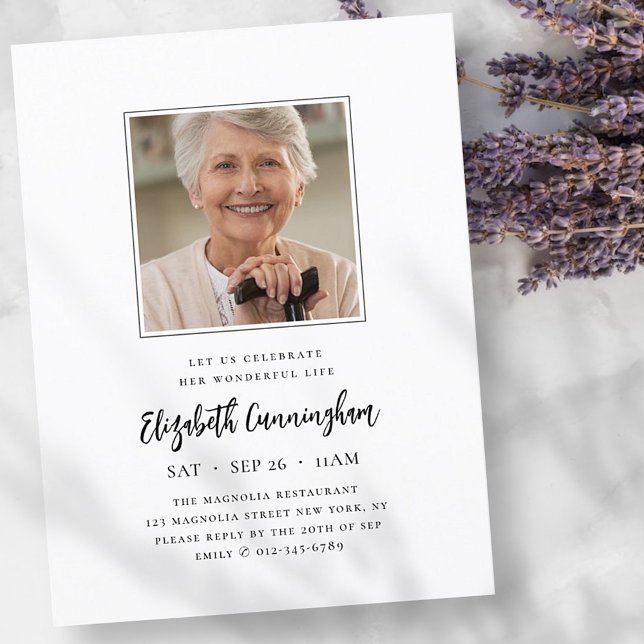 Celebrate Her Wonderful Life Modern Memorial Photo Invitation Postcard (Creator Uploaded)