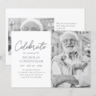 Celebrate His Amazing Life Simple Modern Photo Invitation