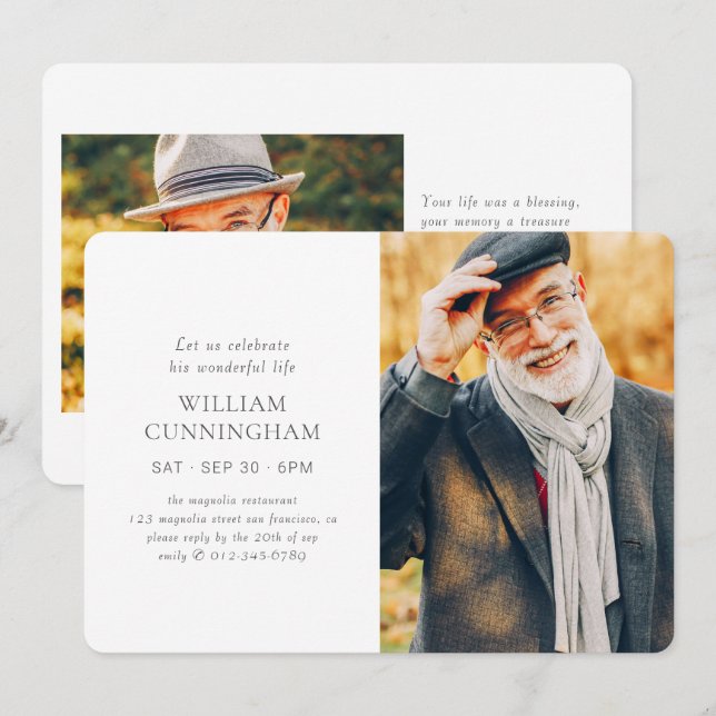 Celebrate His Life Modern Simple Minimalist Photo Invitation (Front/Back)