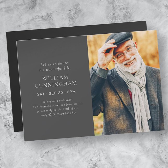 Celebrate His Life Modern Simple Minimalist Photo Magnetic Invitation (Creator Uploaded)
