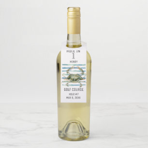 CELEBRATE HOLE IN 1, COASTAL CRAB ART BOTTLE HANGE HANGER TAG