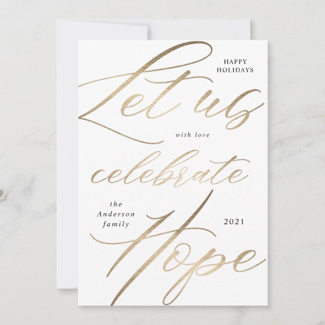 celebrate hope gold script happy holiday card (Front)