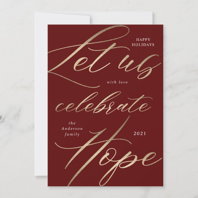 celebrate hope gold script holiday photo card (Front)