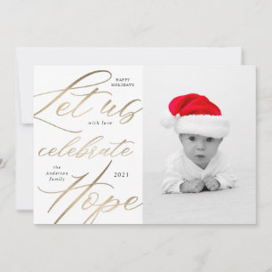 celebrate hope gold script holiday photo card