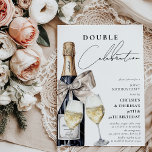 Celebrate in Style Double Birthday Party Invitation<br><div class="desc">Raise a toast to your special bond with this elegant and chic joint birthday invitation template. The watercolor champagne bottle wrapped in an elegant ivory bow, paired with stylish champagne glasses on a pristine white background, exudes sophistication and style. This invitation is perfect for siblings, twins, or best friends who...</div>