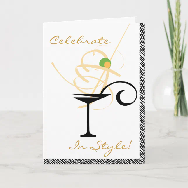 Celebrate In Style Martini Swirl Happy Birthday Card | Zazzle