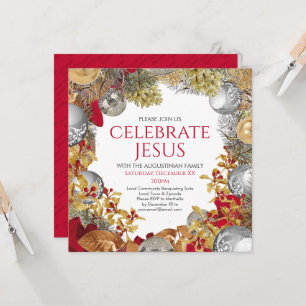 CELEBRATE JESUS Christian Wreath Christmas Party Invitation