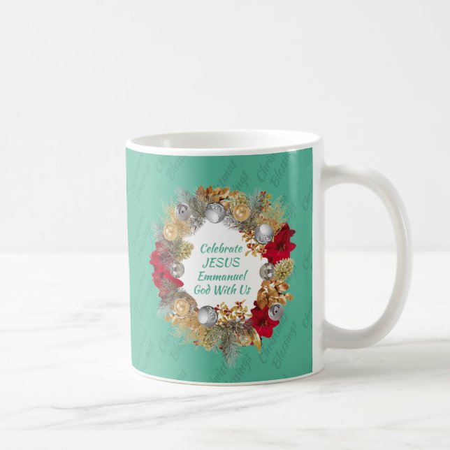 CELEBRATE JESUS Mint Green Christmas Monogram Coffee Mug (Right)