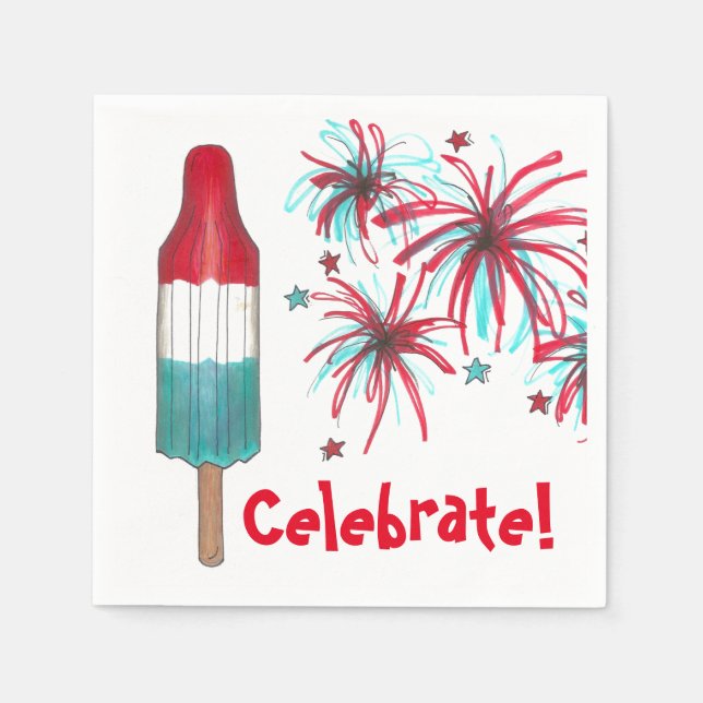 Celebrate! July 4th Patriotic Rocket Pop Popsicle Napkins (Front)