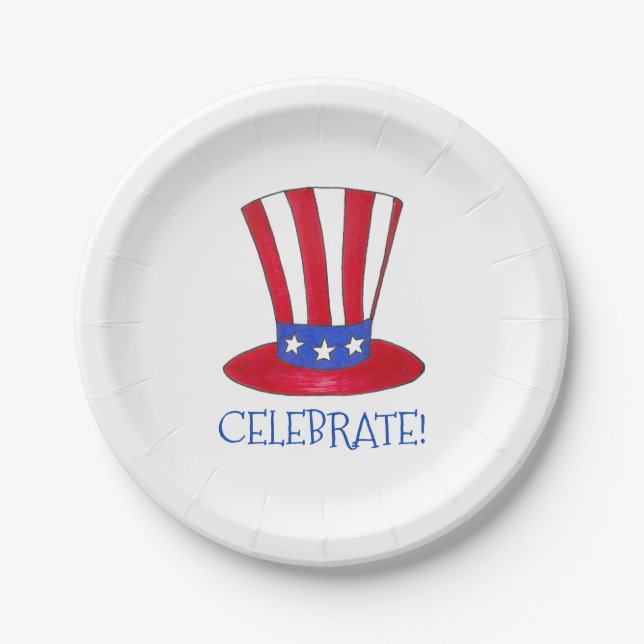 Celebrate July 4th Patriotic Uncle Sam USA America Paper Plates (Front)