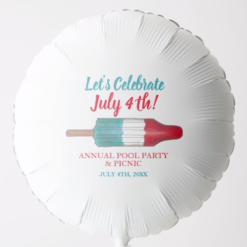 Celebrate July 4th Red White Blue Rocket Pop Balloon