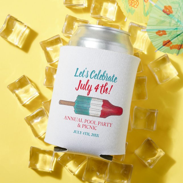 Celebrate July 4th Red White Blue Rocket Pop Can Cooler (In Situ Summer)