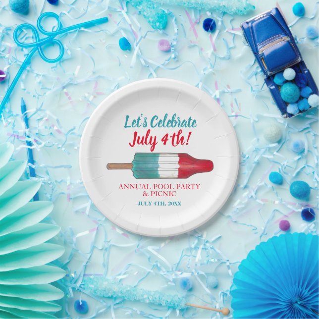 Celebrate July 4th Red White Blue Rocket Pop Paper Plates (Party)
