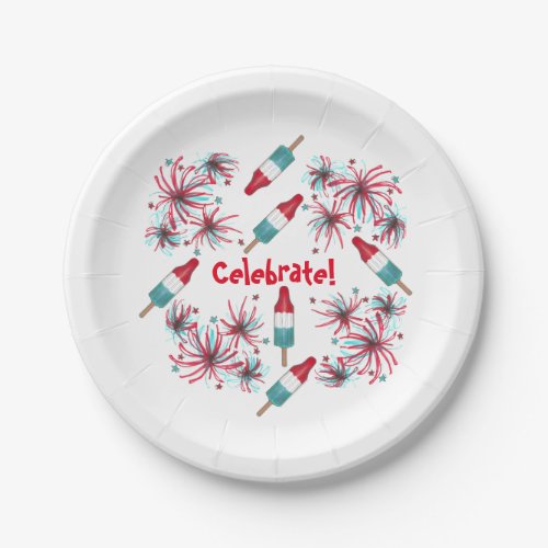 Celebrate July 4th Rocket Pop Popsicle Fireworks Paper Plates