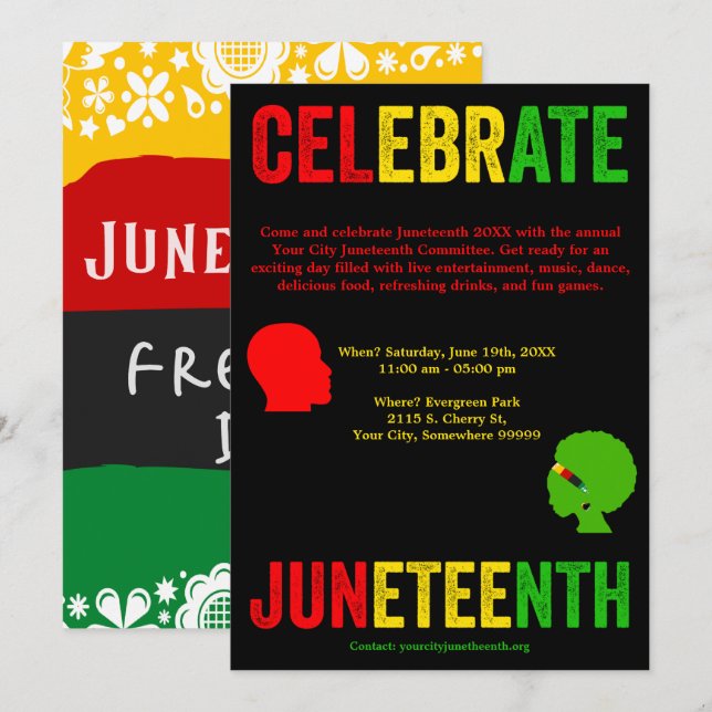 Celebrate Juneteenth Freedom Day Red Yellow Green Holiday Card (Front/Back)