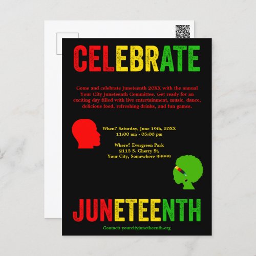 Celebrate Juneteenth Freedom Day Red Yellow Green Holiday Postcard
