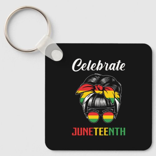 Celebrate Juneteenth  Messy Bun  Red Black Green Keychain