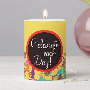 Celebrate Life Colorful Confetti Toss Artwork Pillar Candle
