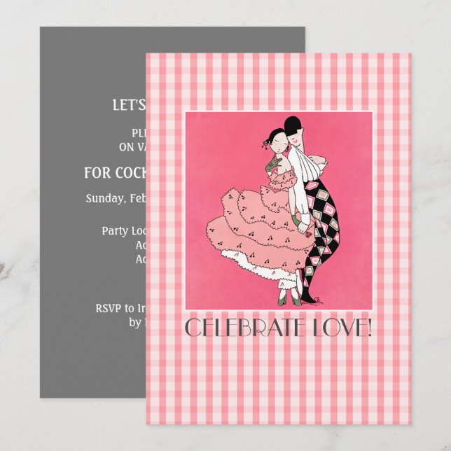 Celebrate Love! Art Deco Valentine's Day Party  Invitation (Front/Back)