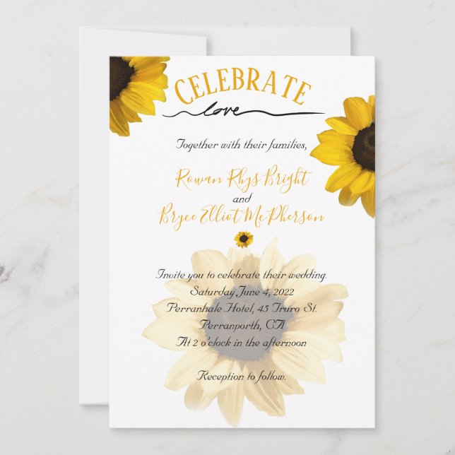 Celebrate love Golden yellow sunflower Invitation (Front)