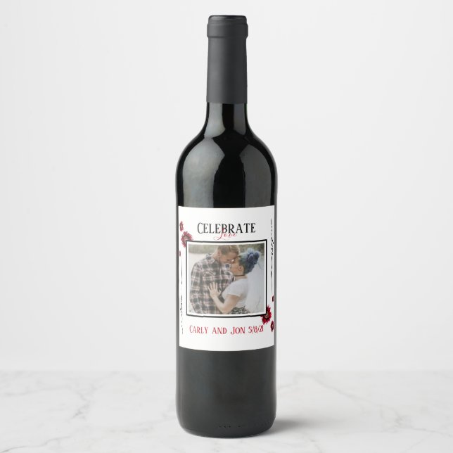 Celebrate Love modern red poppies Wine Label (Front)