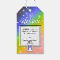 CELEBRATE Love Watercolor Monogram Starry Rainbow Gift Tags