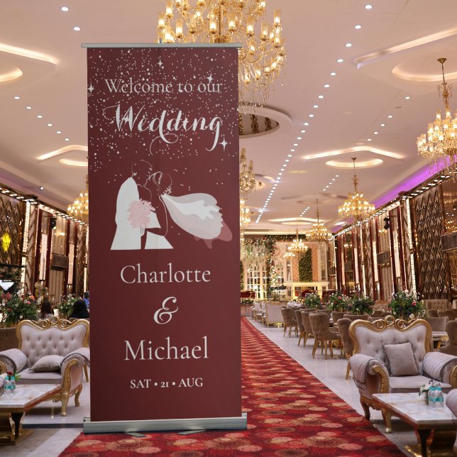 Celebrate love with this burgundy wedding retractable banner (Creator Uploaded)