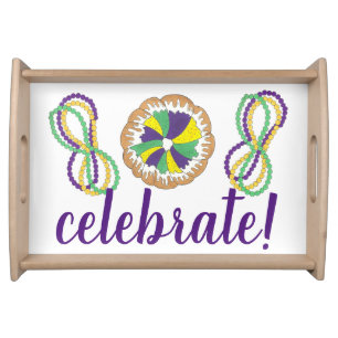 Celebrate Mardi Gras Carnival Party King Cake Serving Tray