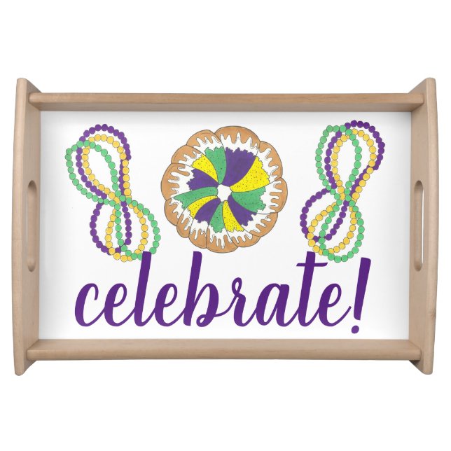Celebrate Mardi Gras Carnival Party King Cake Serving Tray (Front)