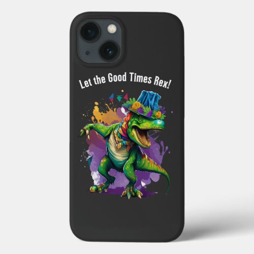 Celebrate Mardi Gras with Dancing T Rex Dinosaur iPhone 13 Case