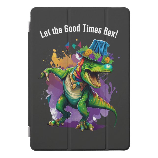 Celebrate Mardi Gras with Dancing T Rex Dinosaur iPad Pro Cover (Front)