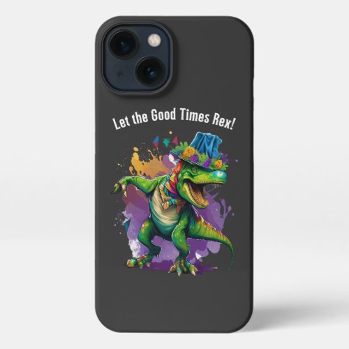 Celebrate Mardi Gras with Dancing T Rex Dinosaur iPhone 13 Case