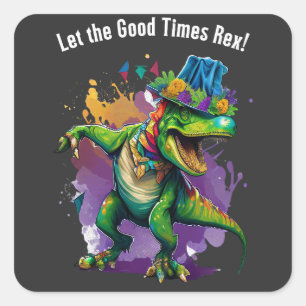 Celebrate Mardi Gras with Dancing T Rex Dinosaur Square Sticker