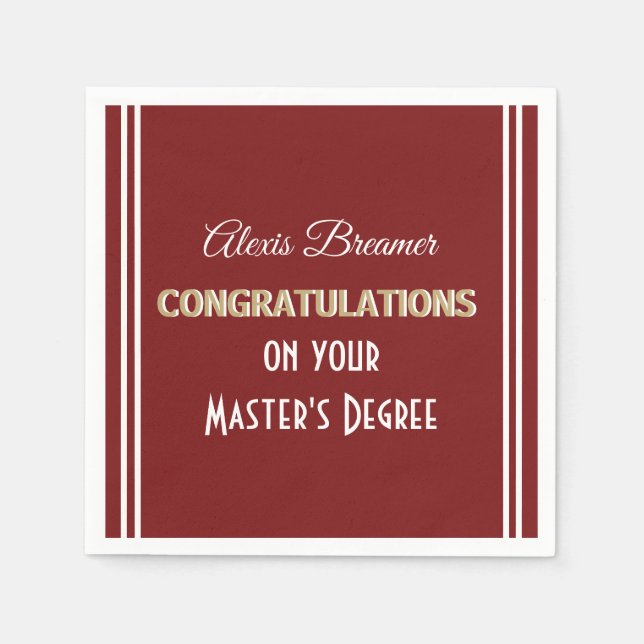 Celebrate! Master's Degree! Graduation Party Napki Napkins (Front)