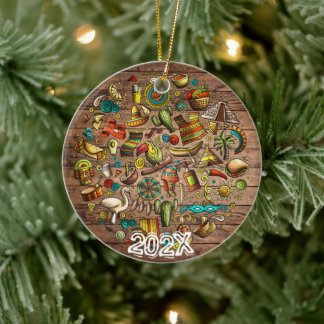 Celebrate Mexico Custom Name Message Year Ceramic Ornament