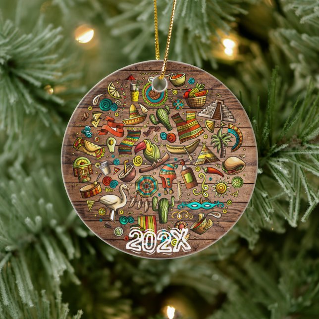 Celebrate Mexico Custom Name Message Year Ceramic Ornament (Tree)