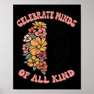 Celebrate Minds Of All Kind Floral Brain Autism Aw Poster