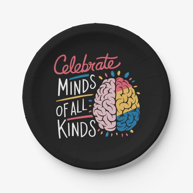 Celebrate Minds of All Kinds Autism Awareness Paper Plates (Front)