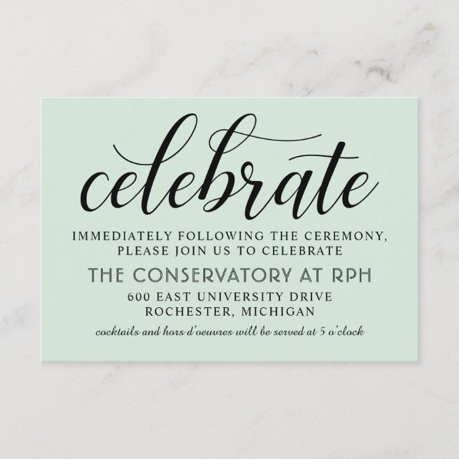 Celebrate Mint Green Calligraphy Wedding Enclosure Card (Front)