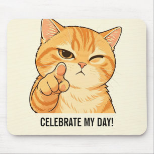 Celebrate My Day Funny Orange Cat Stress‑Relief Of Mouse Pad