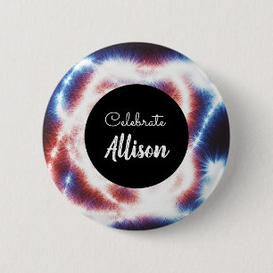 Celebrate Name or Event Red White Blue Fireworks Button