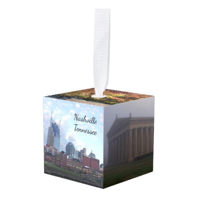 Celebrate Nashville, Tennessee Cube Ornament (Front Angled)