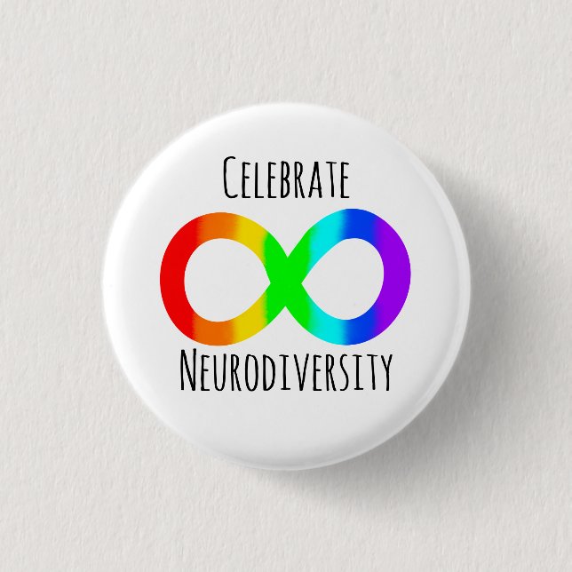 Celebrate Neurodiversity Autism Acceptance Rainbow Button (Front)