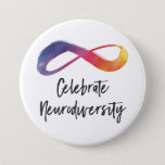 celebrate neurodiversity button<br><div class="desc">Hand illustrated rainbow infinity symbol</div>