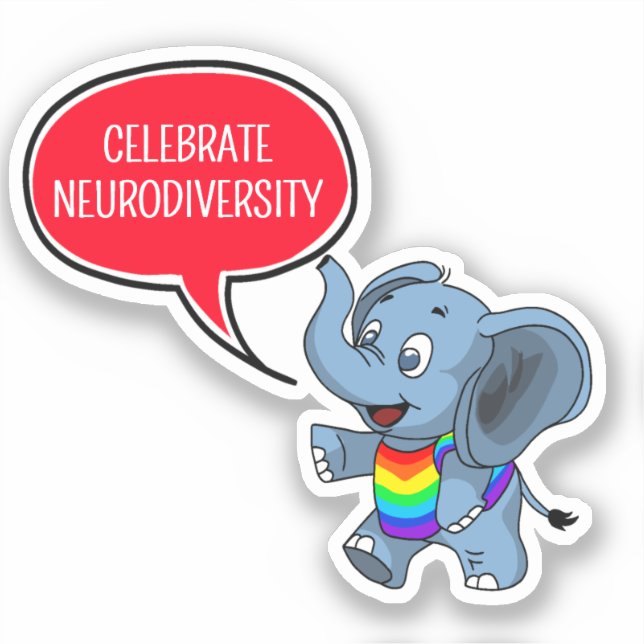 Celebrate Neurodiversity Elephant Typography Sticker (Front)