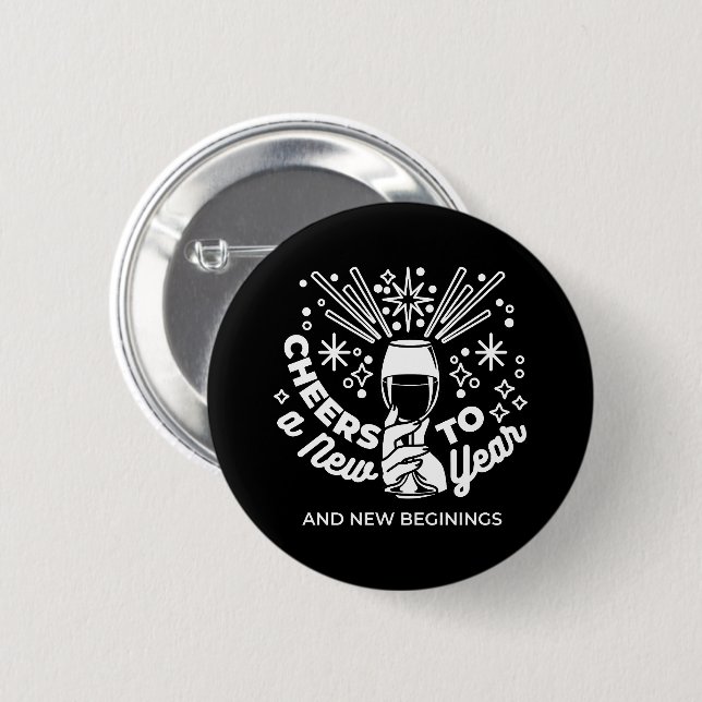 Celebrate New Beginnings Wine Glass Illustration 2 Button (Front & Back)