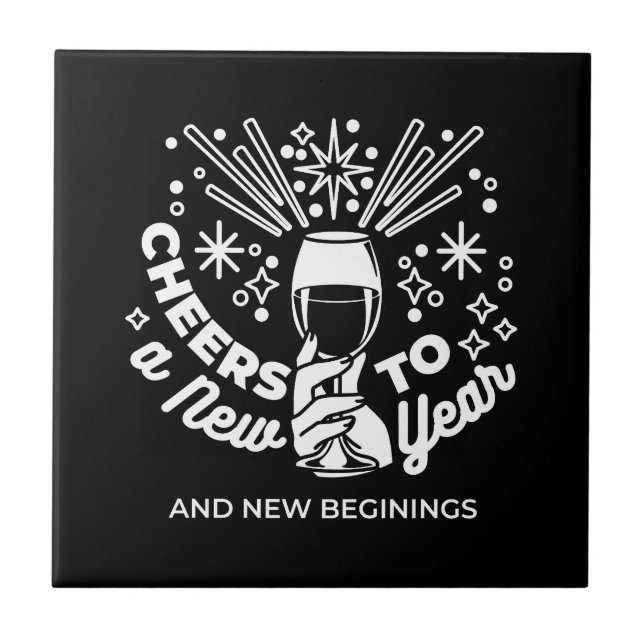Celebrate New Beginnings Wine Glass Illustration 2 Ceramic Tile (Front)