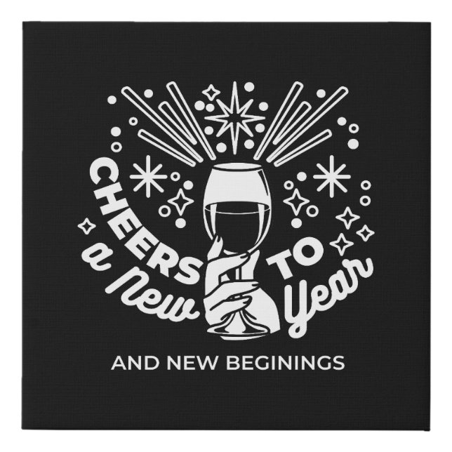 Celebrate New Beginnings Wine Glass Illustration 2 Faux Canvas Print (Front)