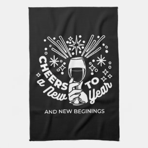 Celebrate New Beginnings Wine Glass Illustration 2 Kitchen Towel